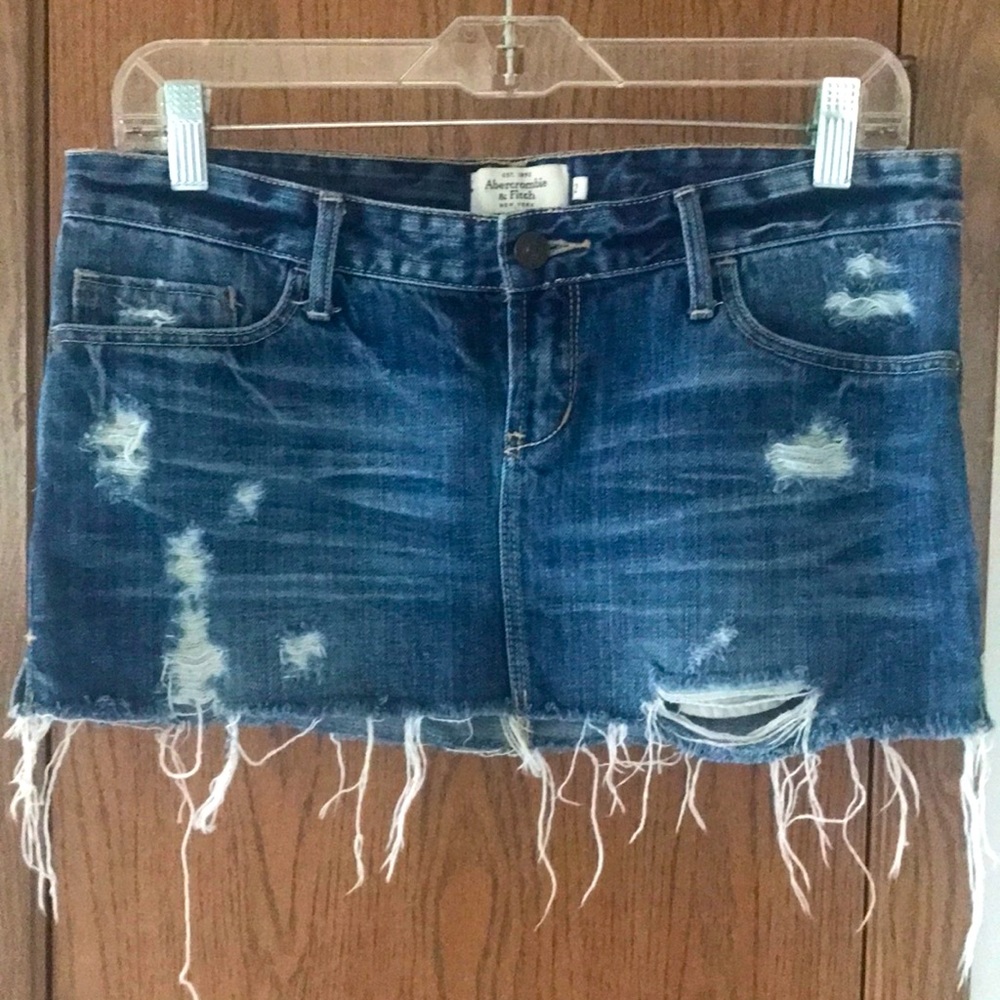 Abercrombie & Fitch distressed mini jean skirt